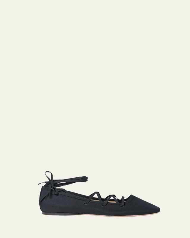 Louisa Satin Lace-Up Ballerina Flats